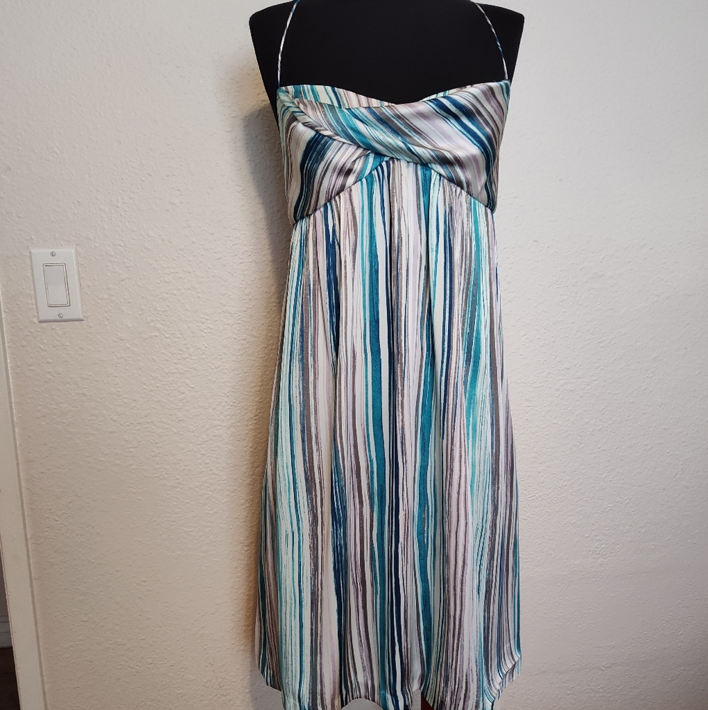 LOFT White and Blue Strapless Pleated Sundress